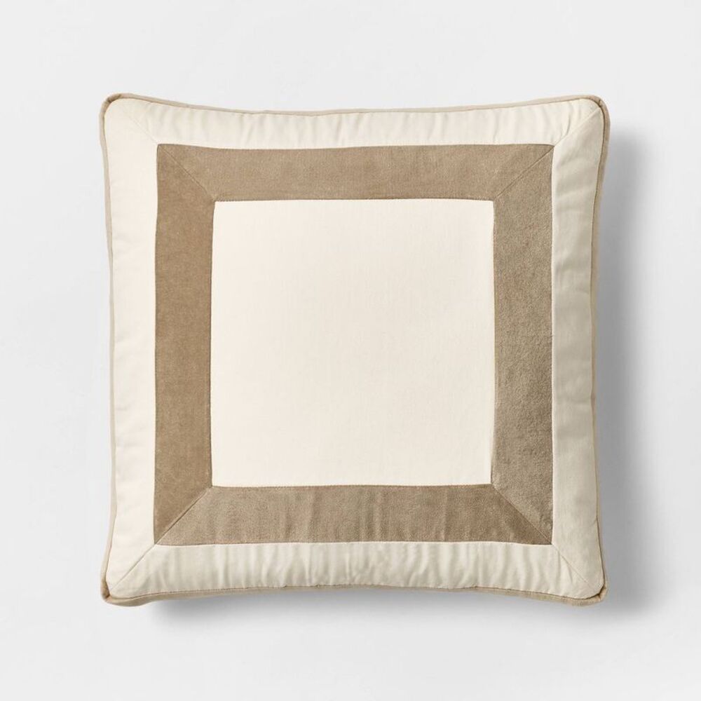 Open Box - 22" Velvet Border Pillow Taupe - Threshold designe Taupe